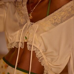 Chic Cream Lace Detail Sleepwear Top